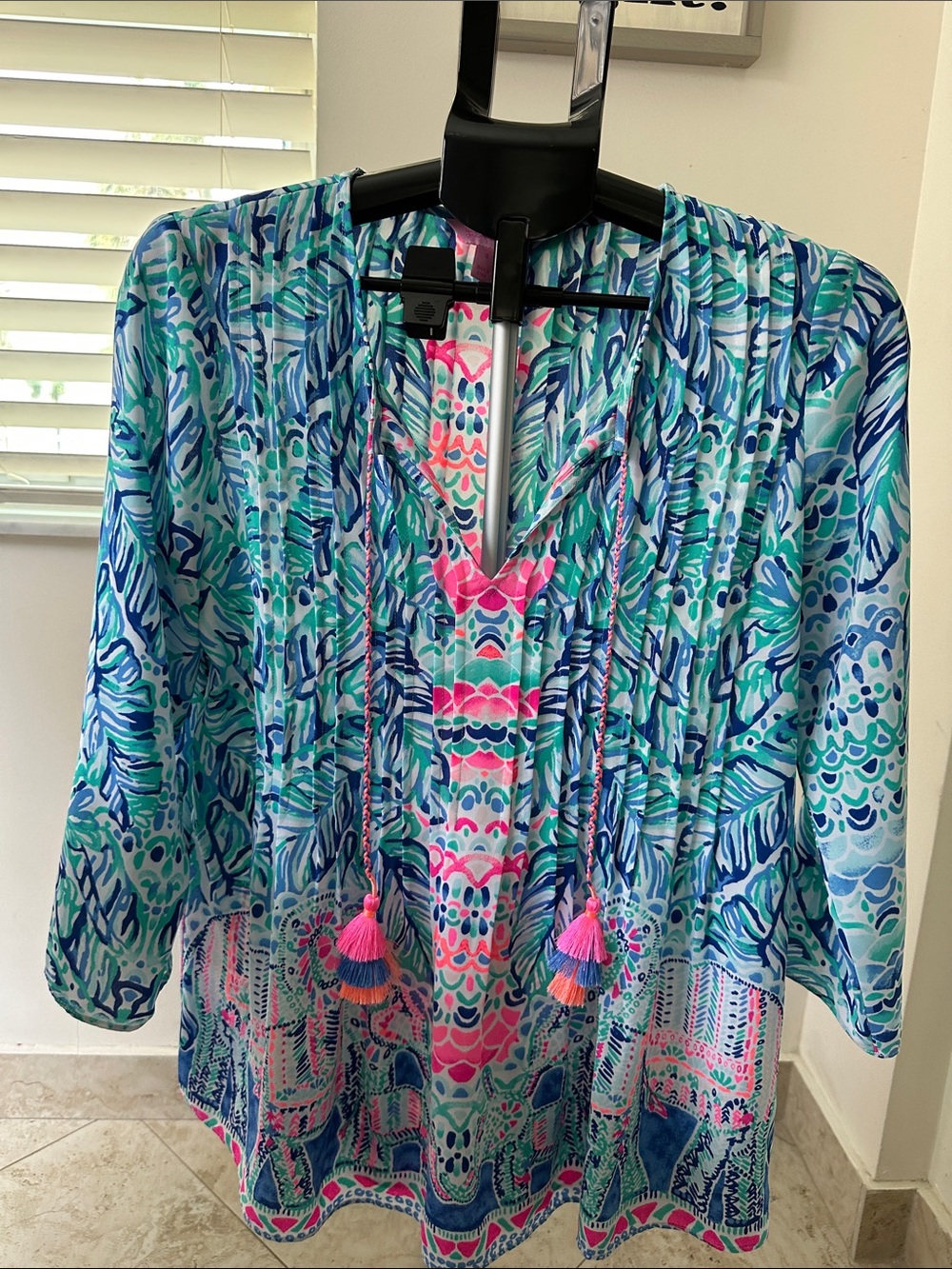 Lilly Pulitzer Blue, Teal & Pink Printed Tassel Tunic